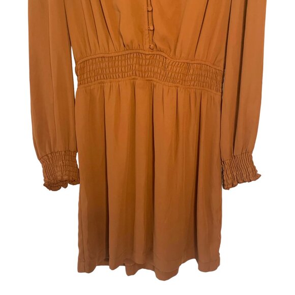 BAR III + Becca Tilley Brown Long Sleeve Smocked Waist Mini-Length Dress Large - Picture 8 of 11